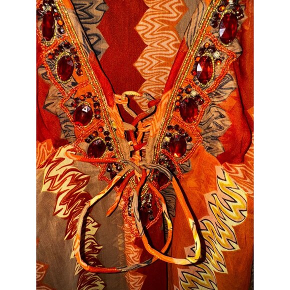 Bohemian Kimono Style Beaded Dress Antica Sartoria Medium Y2k Hippie Sexy Sheer - Picture 3 of 6
